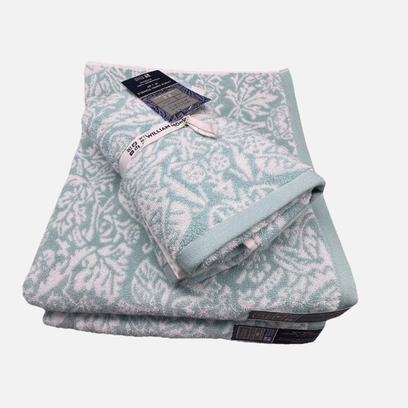 6 Pc William Morris STRAWBERRY THIEF Floral Bath Hand Tip Towel Set Turquoise - Picture 15 of 16